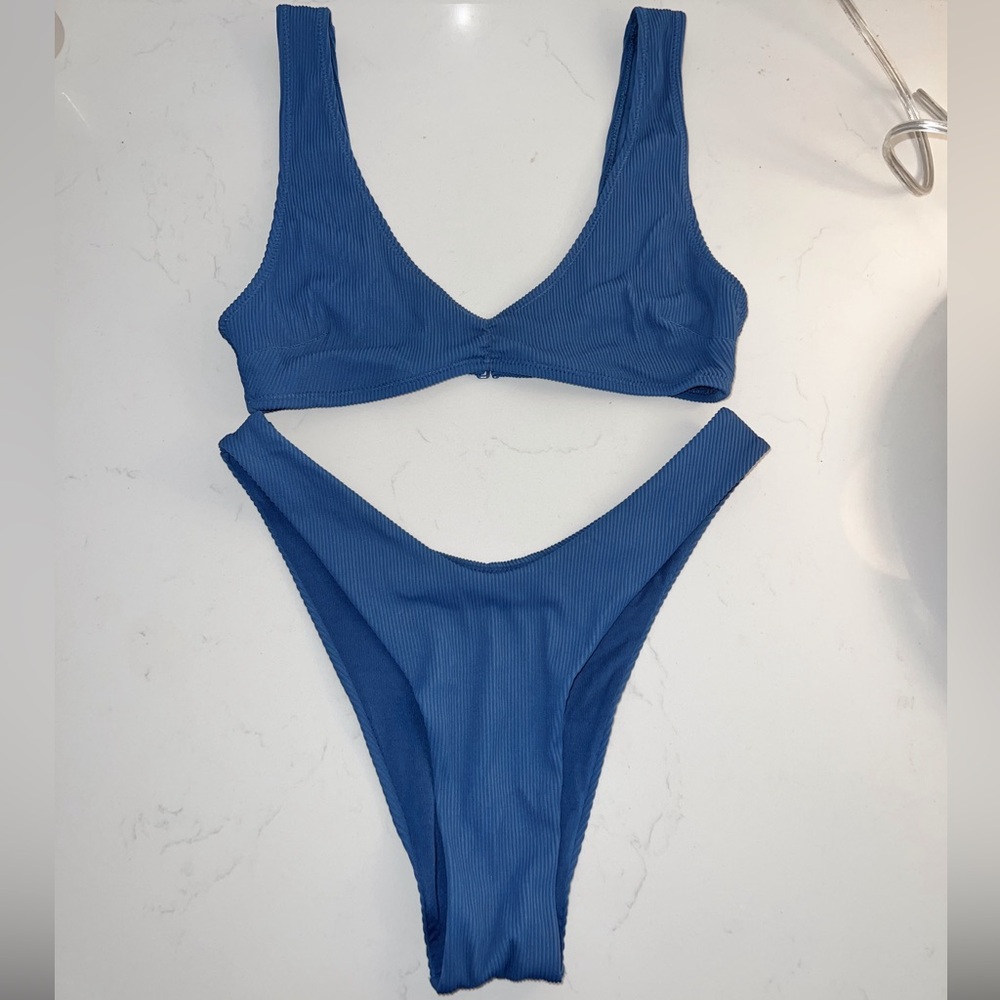 Aerie Blue High Leg Rib Bikini Set
